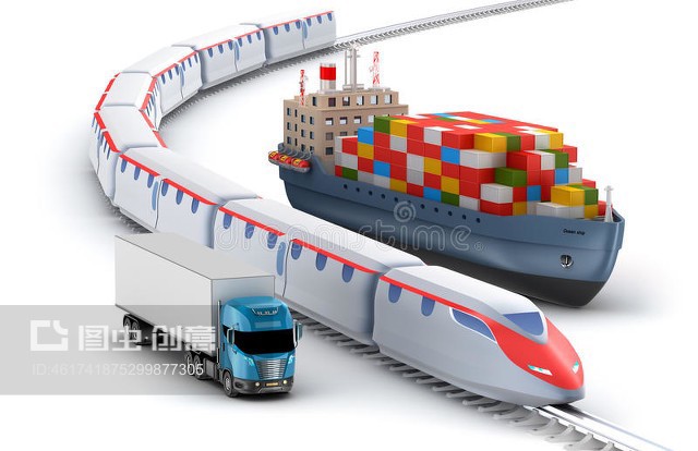 卡車、鐵路和輪船的貨運Freight transport by truck, rail and ship